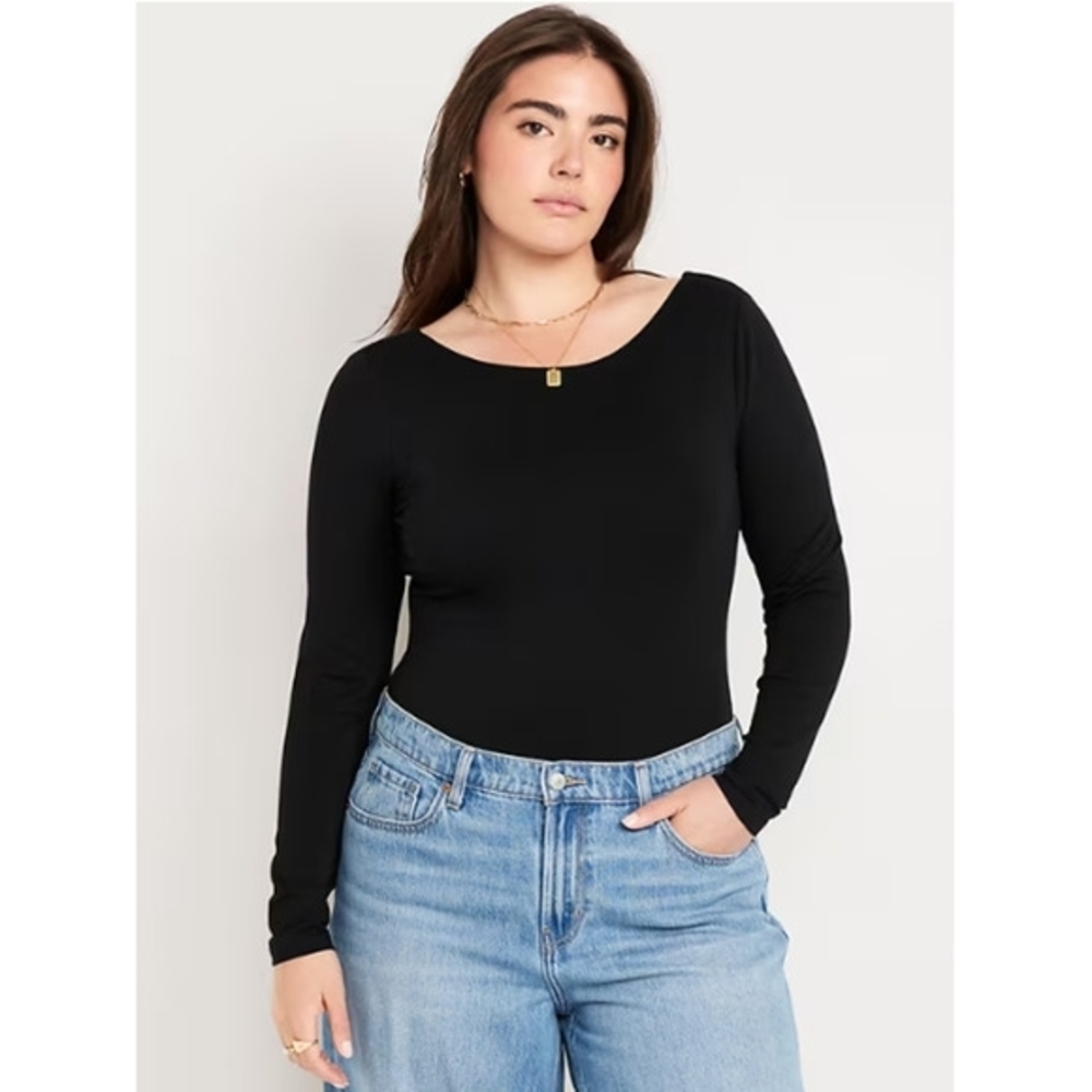 Old Navy Women's Scoop Back Black Long Sleeve Bodysuit